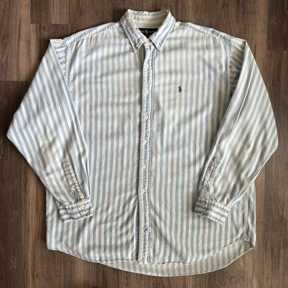 Vintage Polo Ralph Lauren Button Up Striped Shirt Blue White Size XL Over Shirt - Picture 1 of 6